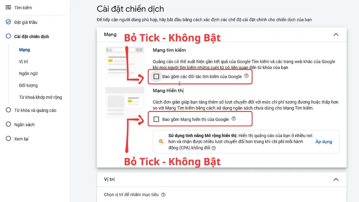 chọn mạng tìm kiếm địa điểm 